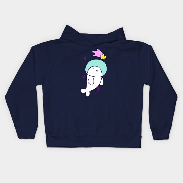 Astronaut Harp Seal and Shooting Star Kids Hoodie by saradaboru